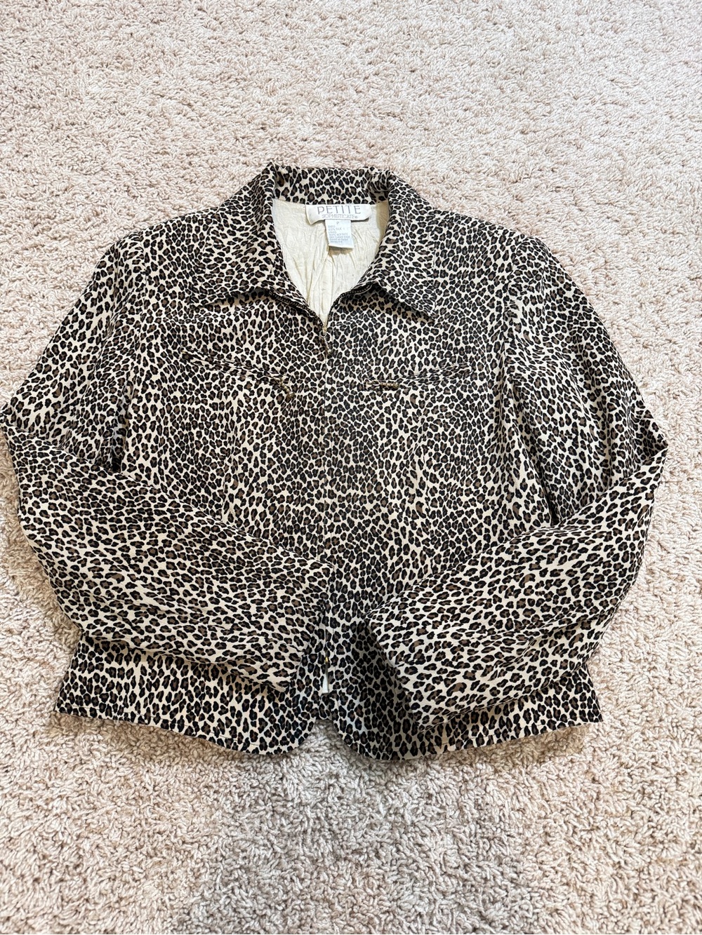 Petite Silk Leopard Print Zipper Jacket Size PS